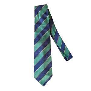 Lands' End Vintage Classic Green & Blue Stripe 100% Silk Tie